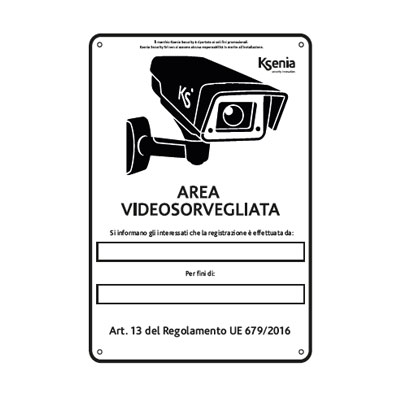 Ksenia-KSV0030000.300-Targa metallica Area videosorvegliata