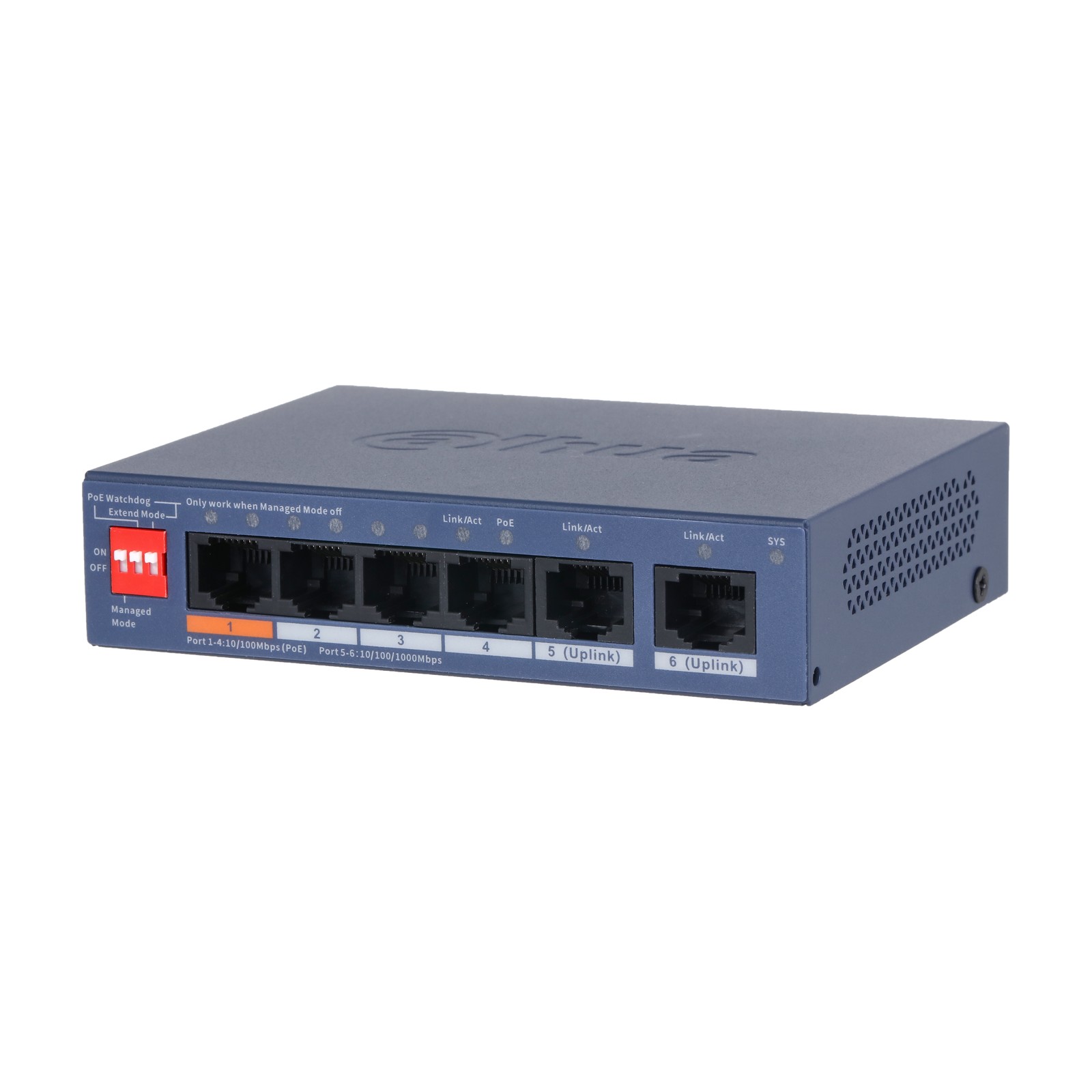 Switch Dahua CS4006-4ET2GT-60, vista da tre quarti (45°) sinistra