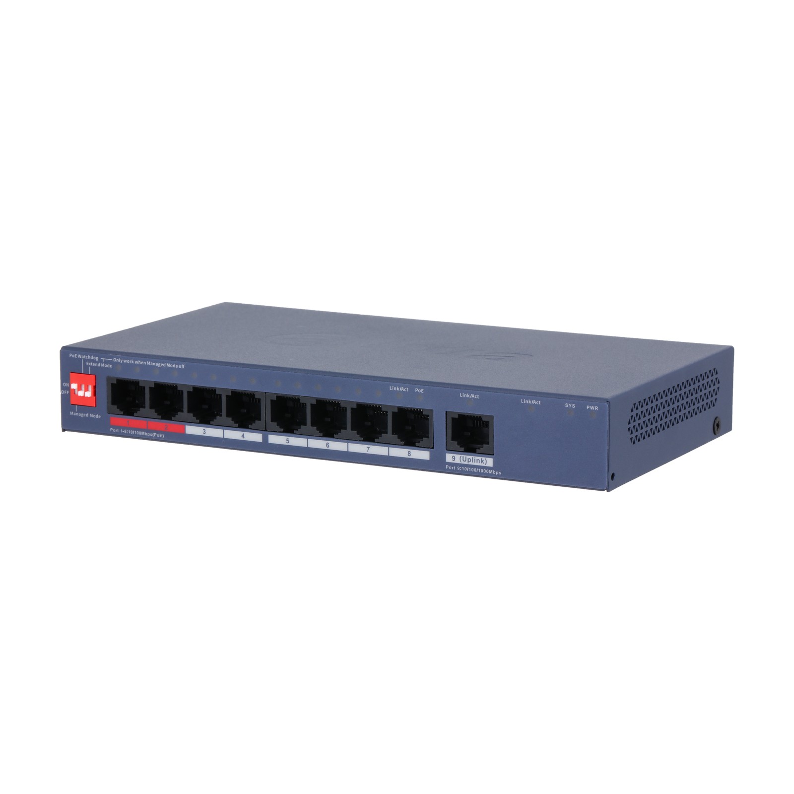 Switch Dahua CS4009-8ET1GT-110, vista da tre quarti (45°) sinistra