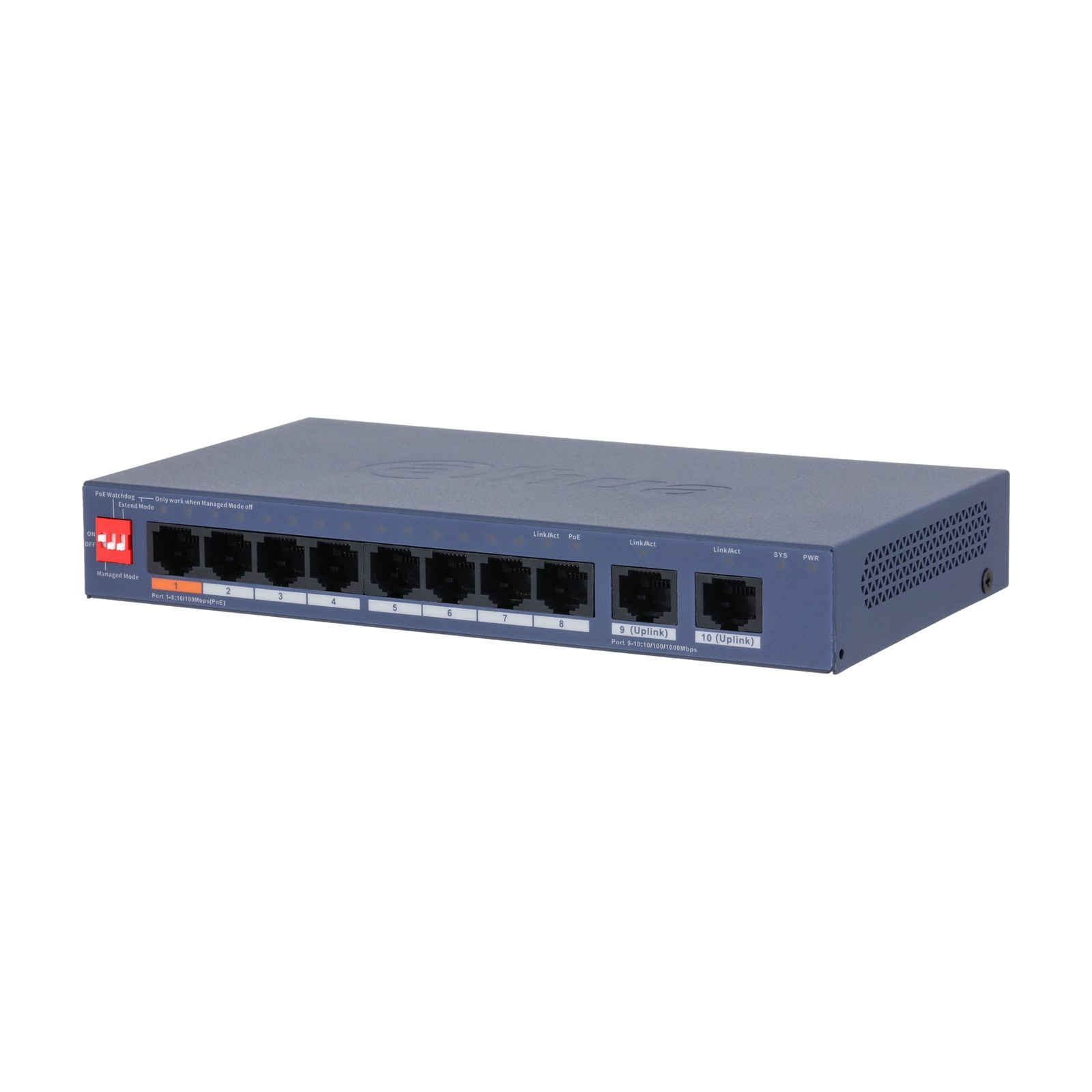 Switch Dahua CS4010-8ET2GT-60, vista da tre quarti (45°) sinistra