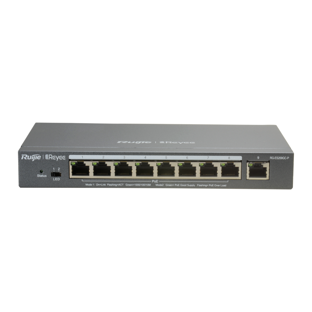 Ruijie Reyee Cloud Managed L2 Switch - 8 Porte Gigabit PoE/PoE+ + 1 Uplink Gigabit