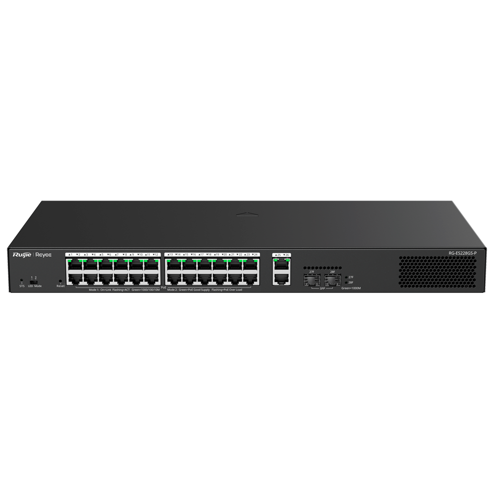 Ruijie Reyee Cloud Managed L2 Switch - 28 Porte totale (24 PoE+ / 2 Uplink / 2 SFP)